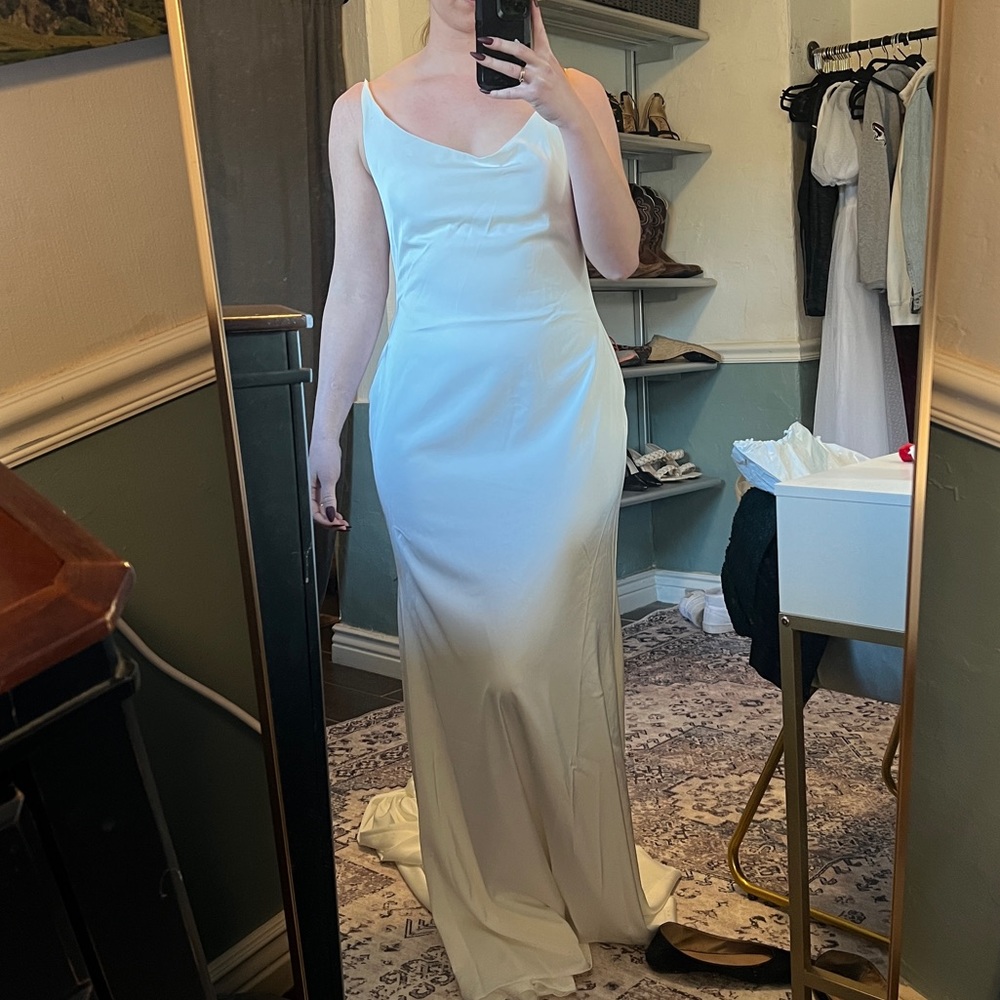 Cowl back wedding dress low back cowl neck
